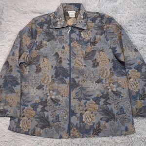 Vintage Bonworth Jacket Womens L Blue Zip Up Lined Boho Floral Comfort Casual